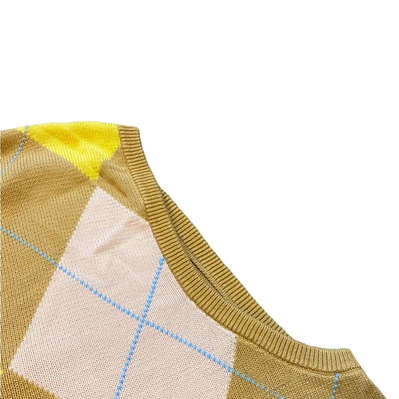 Brooks Brothers Argyle Diamond Sweater Vest Pima Cotton V Neck Tan Pastel XL - Picture 3 of 6